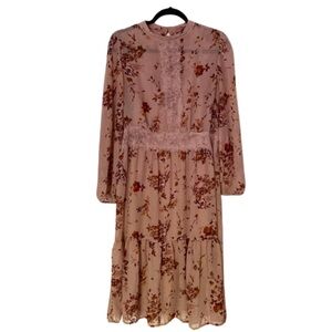 Xhilaration Target High Neck Long Sleeve Rose Floral Midi Dress